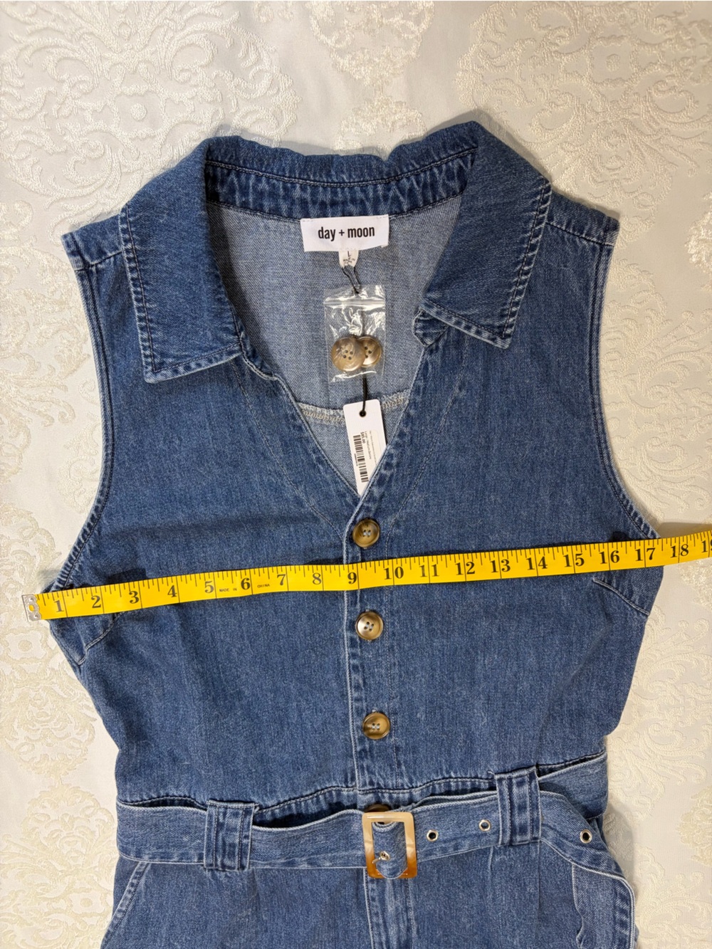 Day + Moon Belted Denim Sleeveless Romper Size Large NWT - Picture 7 of 7